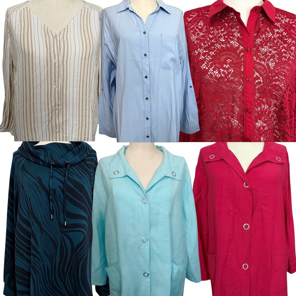 Lot of 6 Chicos Womens Tops Size 3 XL 16 Linen Blouse Tunic Lace Jacket Striped